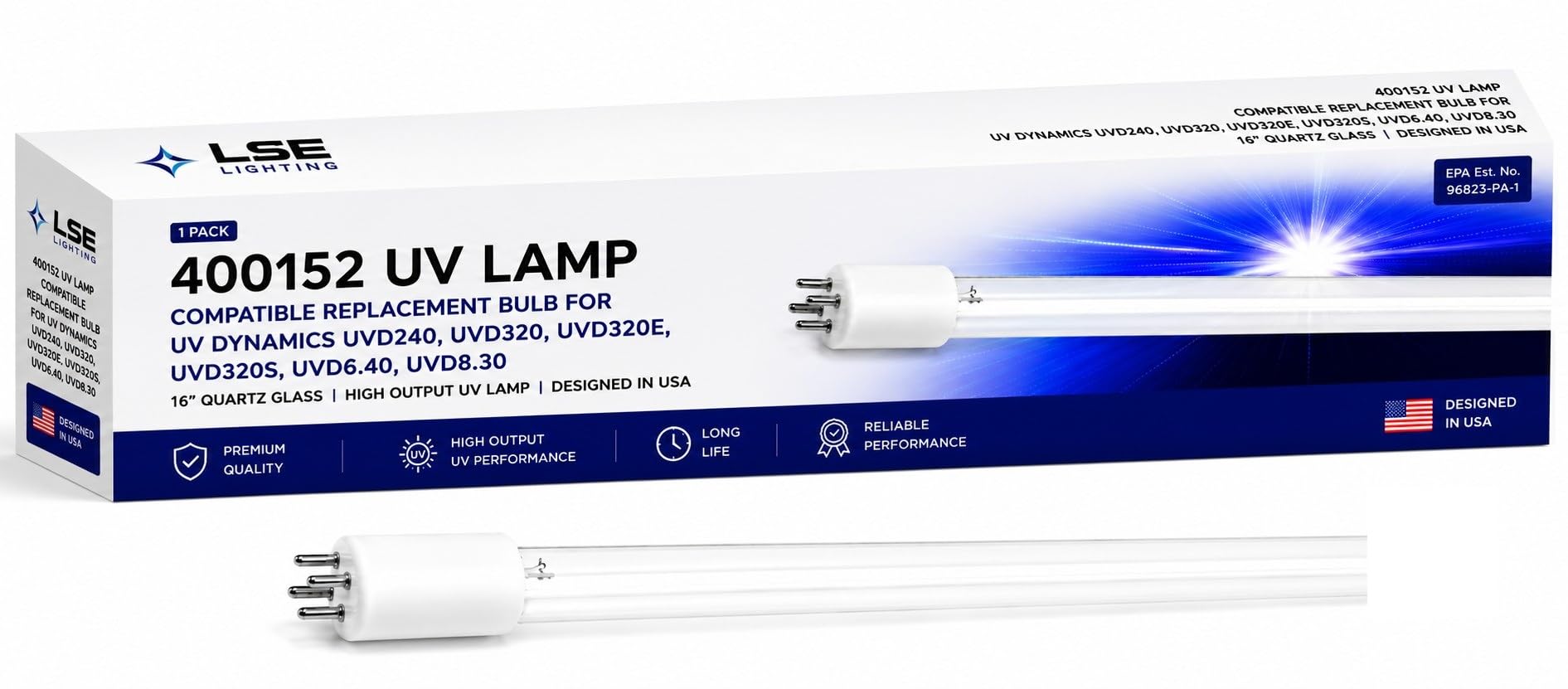 LSE Lighting 400152 16in 254nm Quartz UV Lamp for UV Dynamics D-Series | Long-li