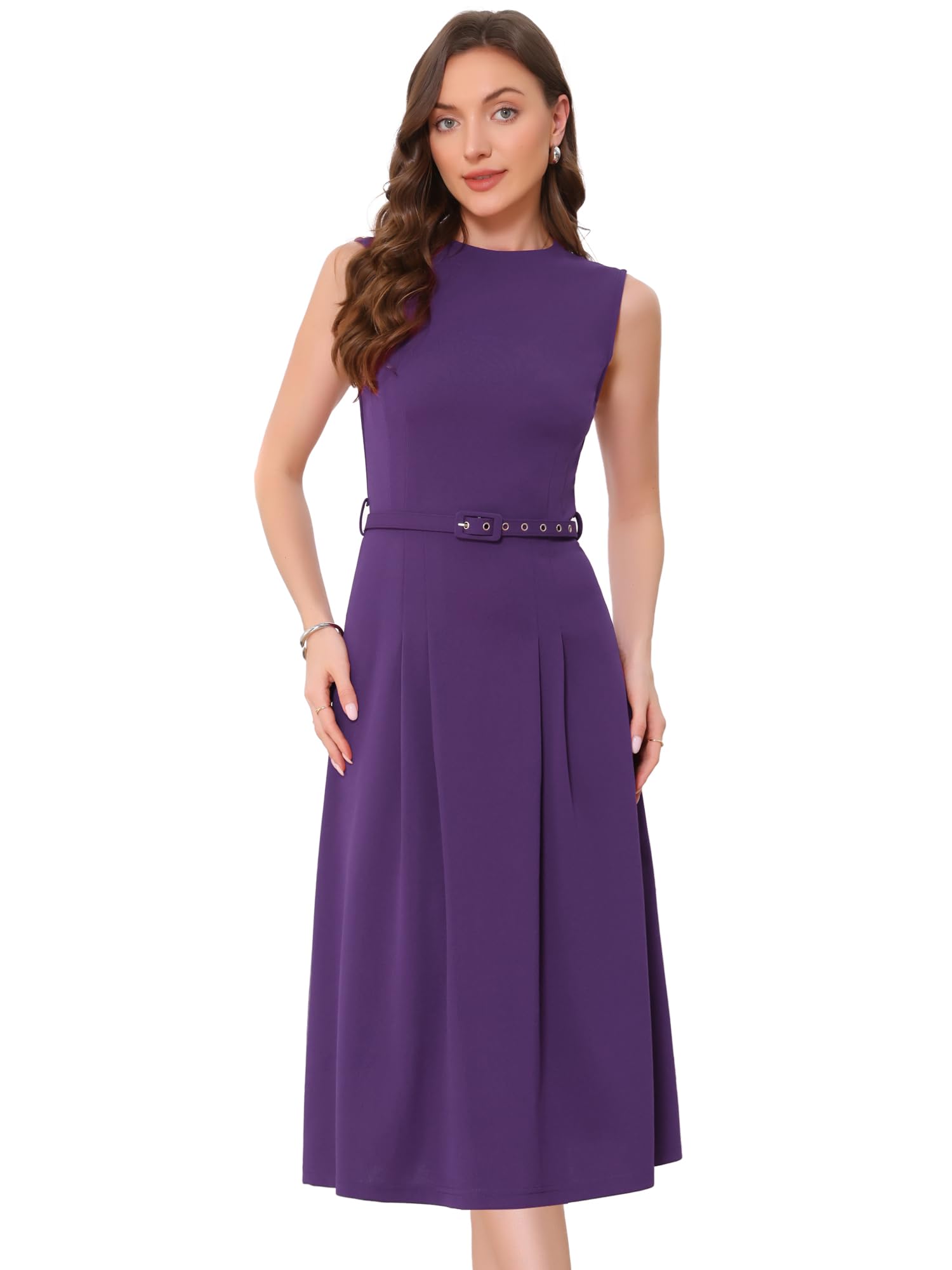 Allegra K Women Work A-Line Sleeveless High Waist Business Office Dress