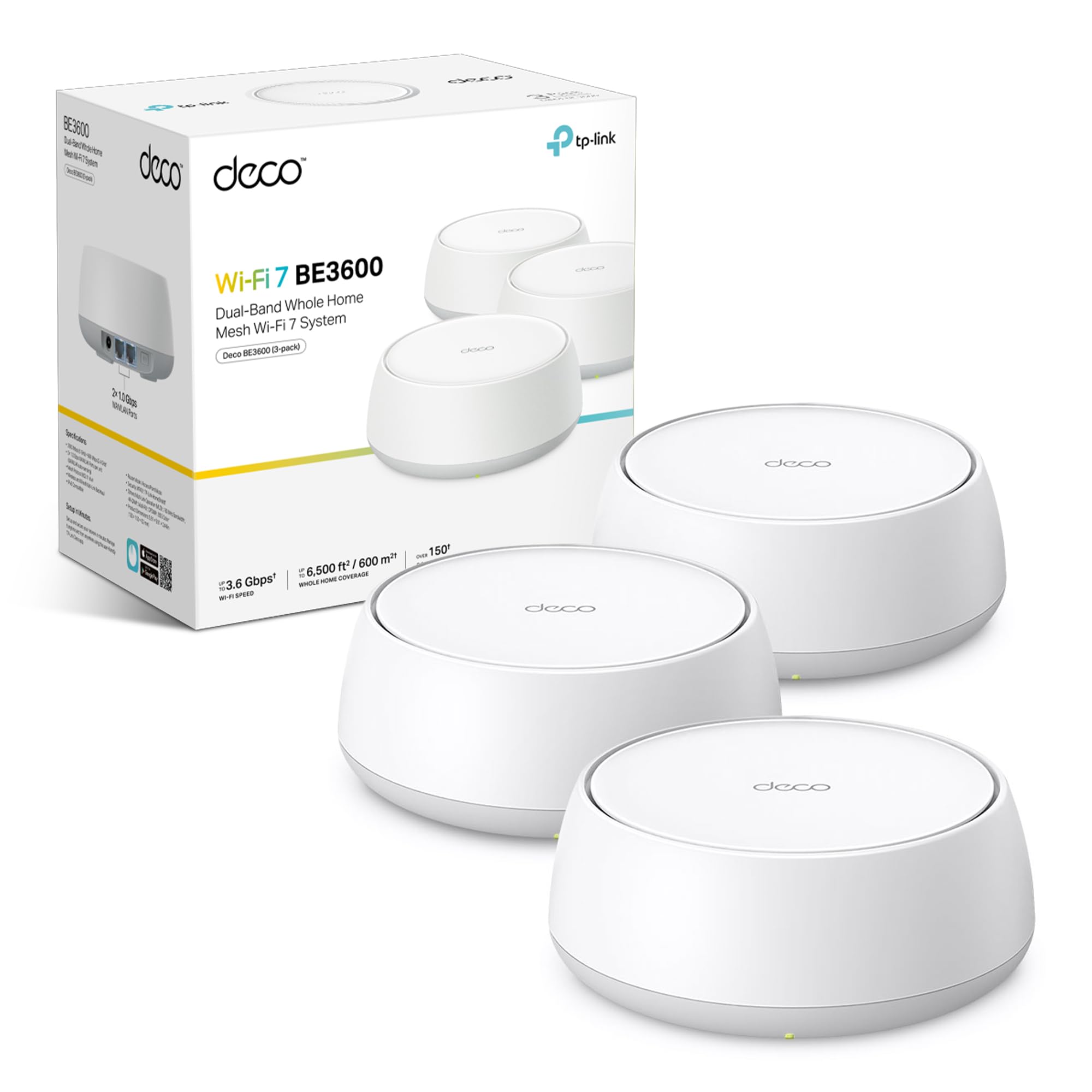 TP-Link Deco BE3600(3-pack) Whole Home Mesh WiFi 7 System, WiFi Router | Dual-Ba