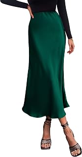 PRETTYGARDEN Women's Satin Midi Skirts Dressy Casual