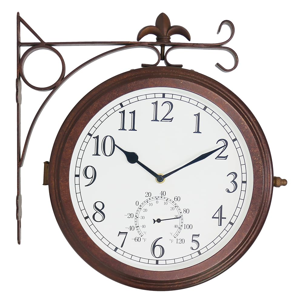 BESTIME 66276A Double Sided Metal Wall Clock with Antique Red Copper. Dial: 10-I
