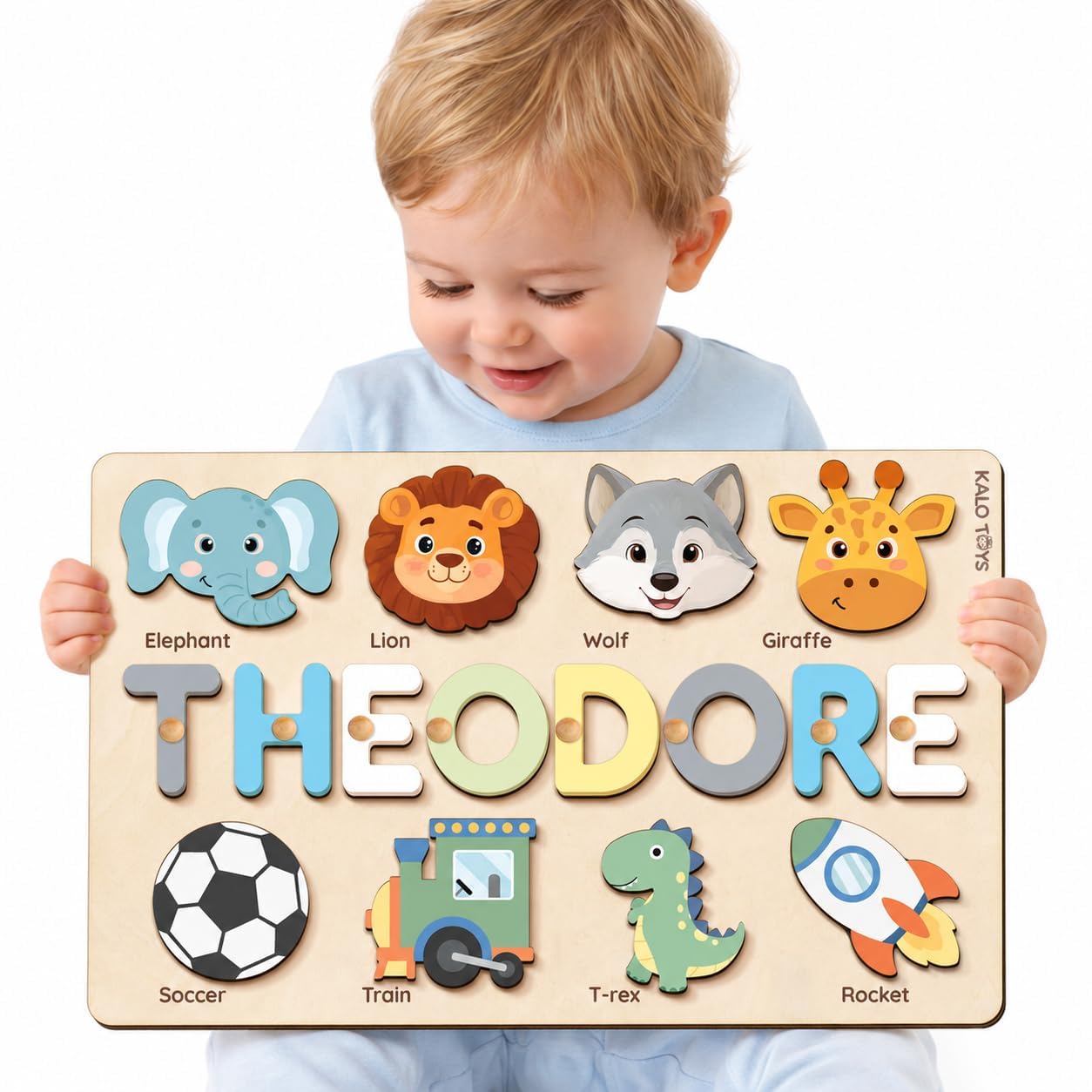 Custom Name Puzzle for Toddlers - Personalized Baby Gift with Animal Art Backdro
