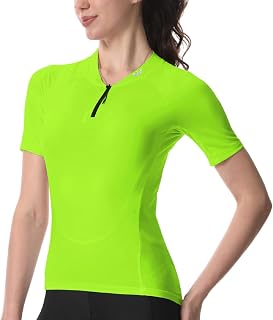 Wulibike Cycling Jersey Women Half Closure Hook-and-Loop Cycling Jersey Breathable Running Short Sleeve Jersey Women Cycling Jersey 4 Pockets Cycling Tops Upf50+