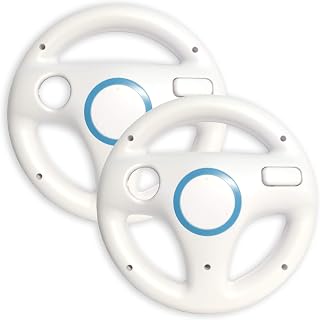 Old Skool Mario Kart Racing Wheel Compatible with Wii & Wii U 2 Pack, White | Compatible with Wii steering wheel Wii U, Wii, Racing Wheel Accessory, Great gift
