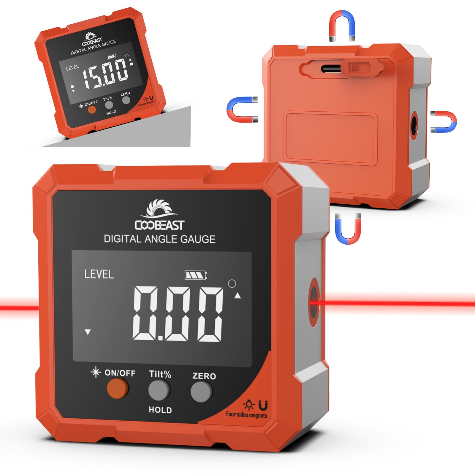 Coobeast Digital Angle Finder with Dual Laser 4-side Magnetic Angle Gauge | Magn