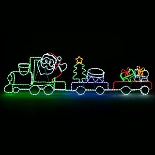 Christow Christmas Train Outdoor Christmas Light, 192cm | Rope Light Lawn Decoration, 264 Multi-Colour LEDs, Flashing Wheels, 8 Light Modes, Freestanding with Stakes, Mains Powered