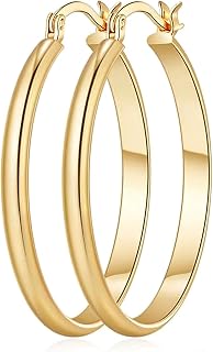 3mm Wide Large 14K Gold/Silver Plated Hoop Earrings Silver Plated Hoop Earrings For Women Big Gold Tone Hoops Hypoallergenic Sliver Tone Earrings Hoops 30/40/50/60mm