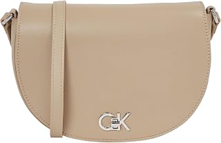 Calvin Klein Women's Saddle Bag Shoulder Bag with Twist Closure, Grey (Crockery), One Size, Brown (Crockery), One size