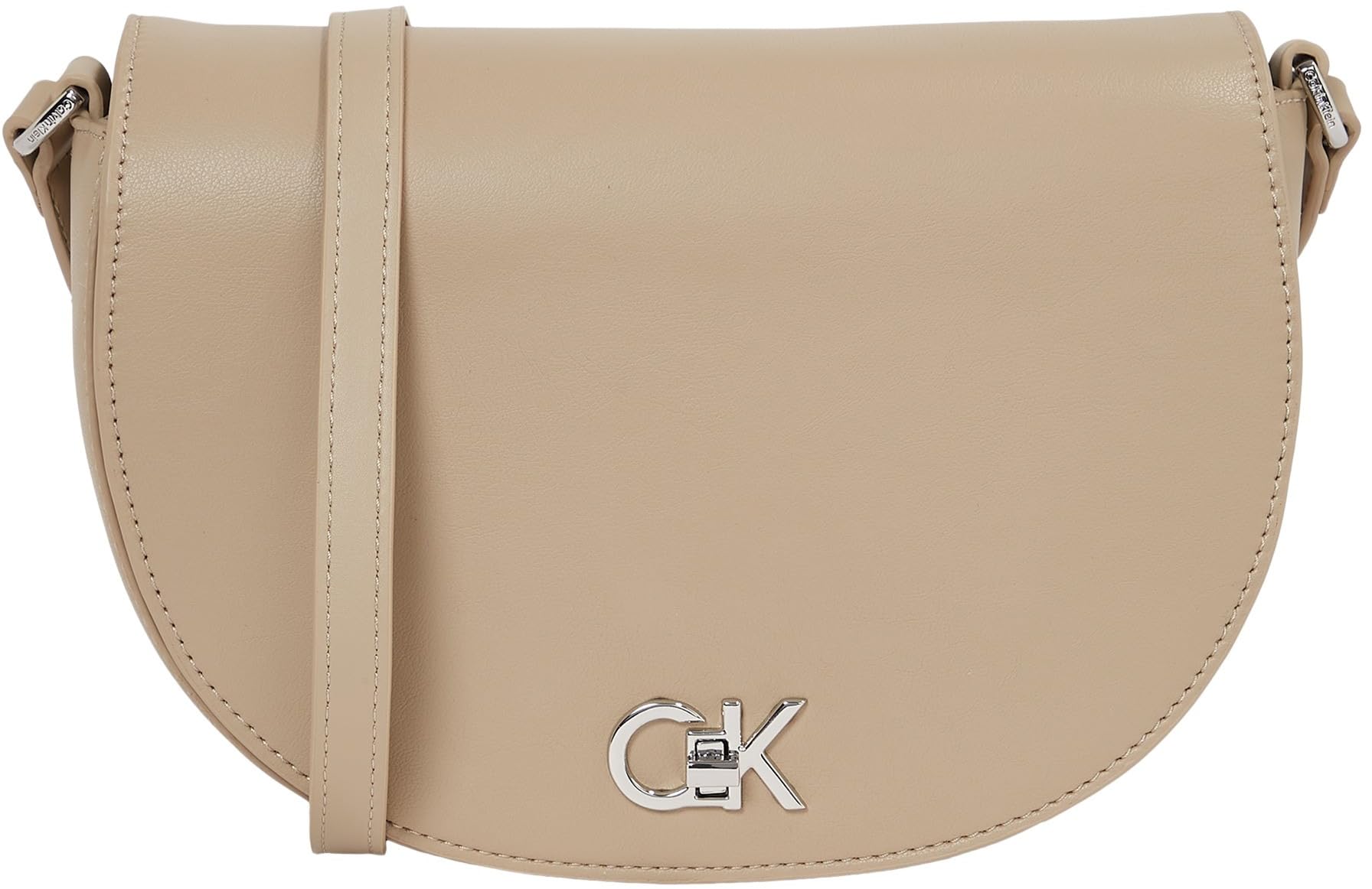 Calvin Klein Women's Saddle Bag Shoulder Bag with Twist Closure, Grey (Crockery)