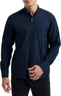 HISDERN Men's Shirt Long Sleeve Oxford Casual Casual Cotton Shirts with Pocket Regular Fit S-4XL