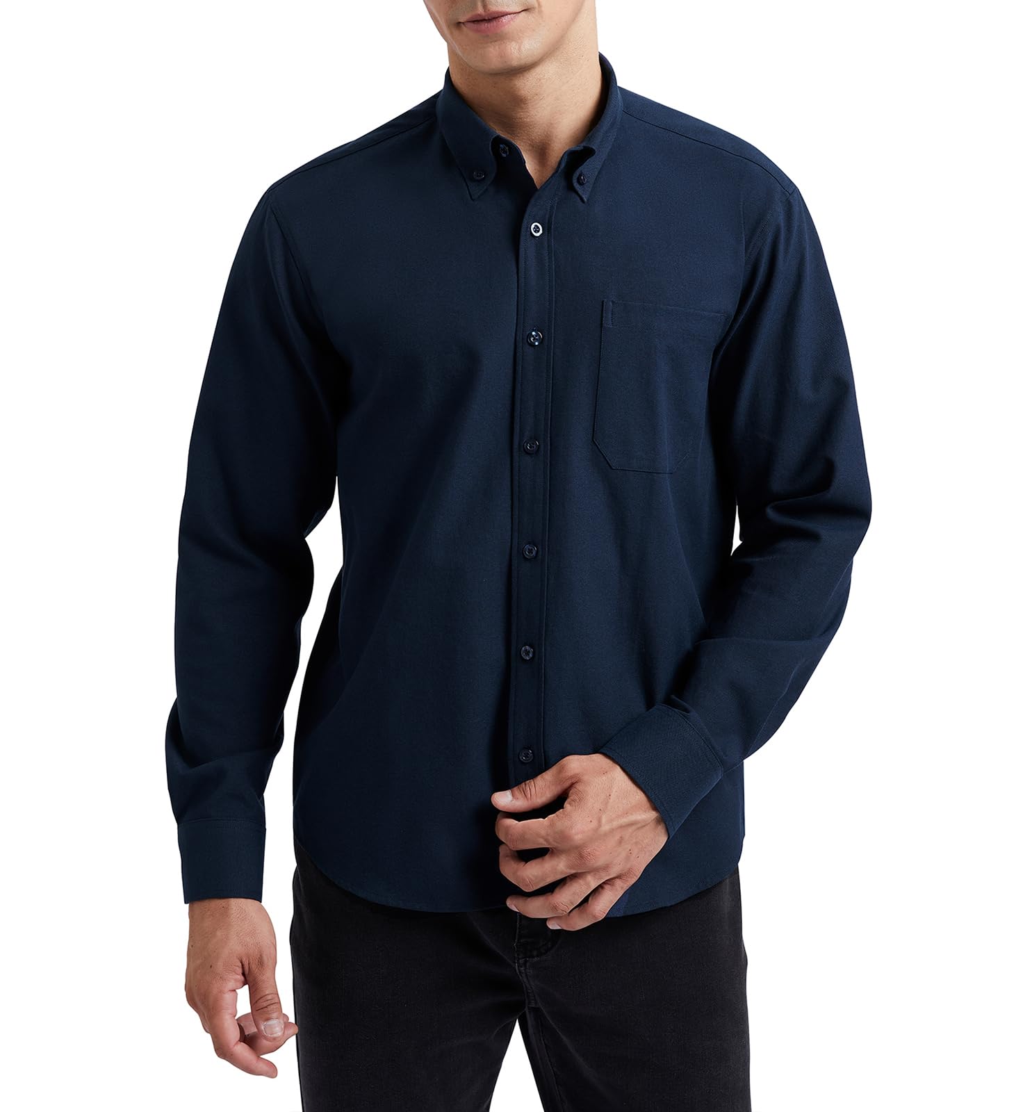 HISDERN Men's Shirt Long Sleeve Oxford Casual Casual Cotton Shirts with Pocket R