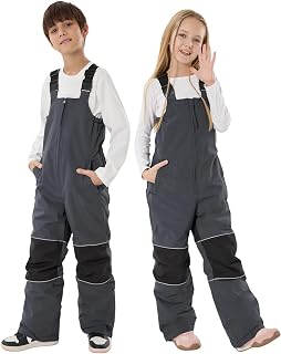 GSOU SNOW Kids Snow Pants Girls Boys Snow Bibs Reflective Overall 3-16Years