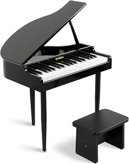 STRICH 37 Keys Kids Piano Keyboard Set, Mini Grand Digital Piano for Kids With Stand Chair, Wood Piano for 3+ Girls and Boys, Classic Black, SEK-60