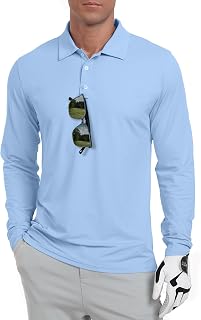 Askdeer Men's Long Sleeve Golf Polo Shirts Lightweight UPF 50+ Performance Collar Shirts Summer Casual Tee