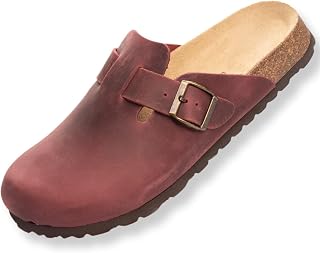 BOnova Wesel Leather Slippers in 4 Colours and Sizes 35 to 50 Genuine Leather (Nubuk) Slippers with Cork Footbed Made in EU