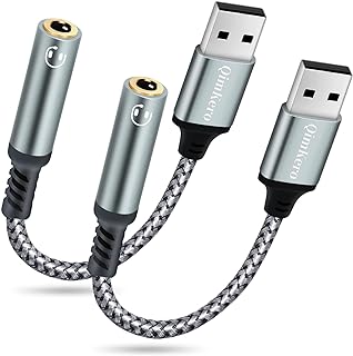 (2-Pack) QimKero External Stereo Sound Card, USB-A to 3.5mm TRRS 4-Pole Female, USB to 3.5mm AUX Stereo Audio Cable for PC Windows, Laptop, Mac, Desktops, Linux, PS4 Plug and Play No Drivers Needed