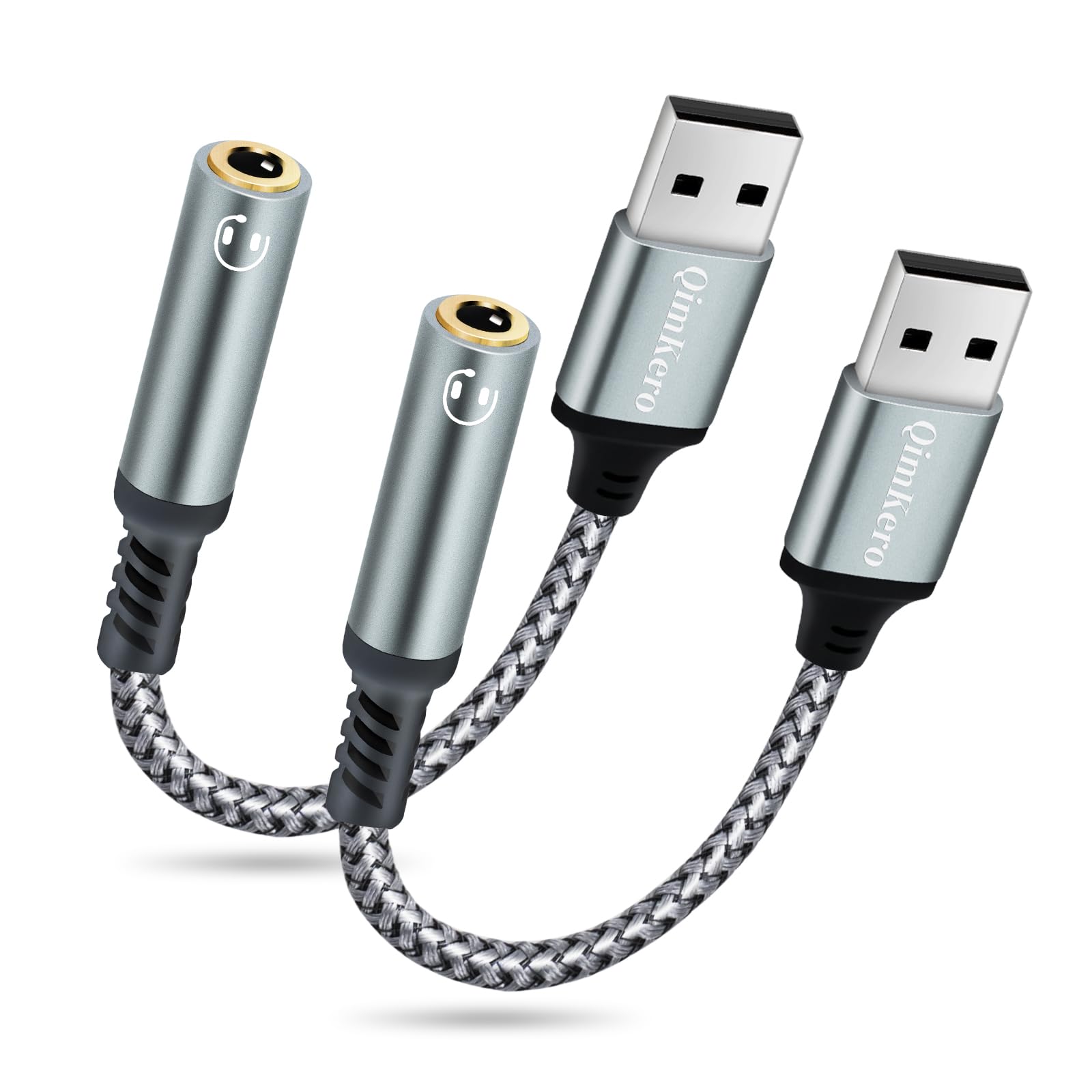 (2-Pack) QimKero External Stereo Sound Card, USB-A to 3.5mm TRRS 4-Pole Female, 