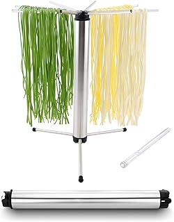 KITCHENDAO Collapsible Pasta Drying Rack, Foldable for Easy Storage, Rotary Arms, Detachable for Easy Cleaning, Stainless Steel Homemade Hanging for up to 6 lbs, Pasta Noodle Spaghetti Stand Hanger