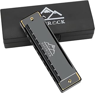 EastRock Harmonica 10 Holes 20 Tunes Blues Harmonica Key of C Mouth Organ for Beginner, Adults, Kids Gift with Case and Cleaning Cloth (Black)