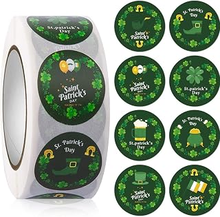 Green Lucky Shamrock, Truck, Hat Stickers 500/Roll - Self Adhesive Decorative Labels for St Patrick's Day Party Favors, Classroom Decorations, DIY Projects, C393