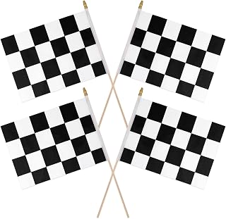 4pcs Checkered Stick Flags, 11x7.87in Racing Flags with Round Spearhead Reusable Black and White Flags Double Sided Printing Checkered Flag for Race Car Party Sport Events Decorations Supplies