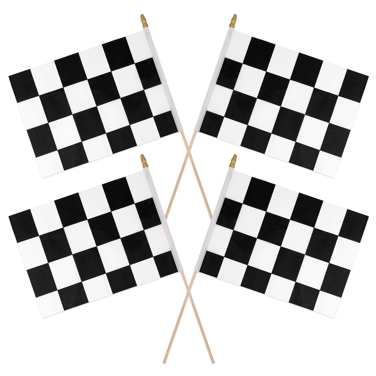 4pcs Checkered Stick Flags, 11x7.87in Racing Flags with Round Spearhead Reusable