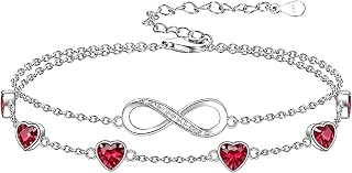 Prismata Infinity Birthstone Charm Link Bracelet/Anklet 925 Sterling Silver Adjustable 12 Months Birthstone Infinity Bracelet/Anklet Birthday Jewelry Gifts for Women Her