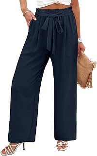 Angerella Womens Wide Leg Pants High Elastic Waist Adjustable Knot Casual Flowy Trousers Business Work Pants with Pockets