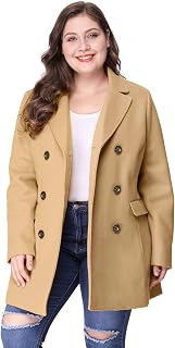 Agnes Orinda Women Plus Size Notched Lapel Double Breasted Pea Coat