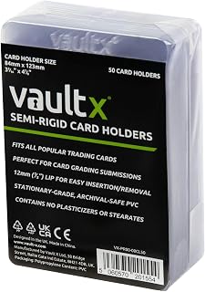 Vault X Semi-Rigid Trading Card Holders (50 Pack), Hard Sleeves for Trading Card Grading Submissions, Card Protectors