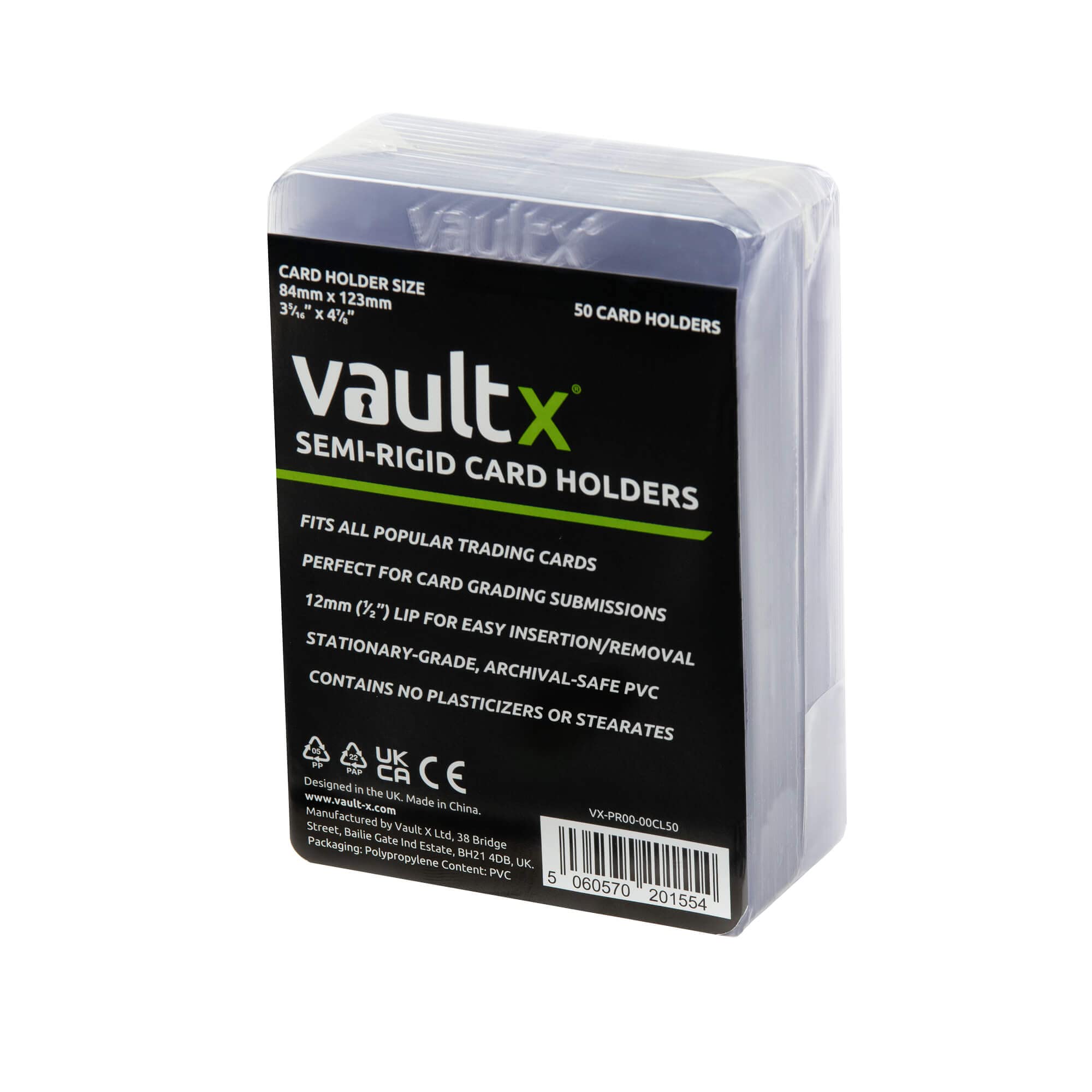 Vault X Semi-Rigid Trading Card Holders (50 Pack), Hard Sleeves for Trading Card