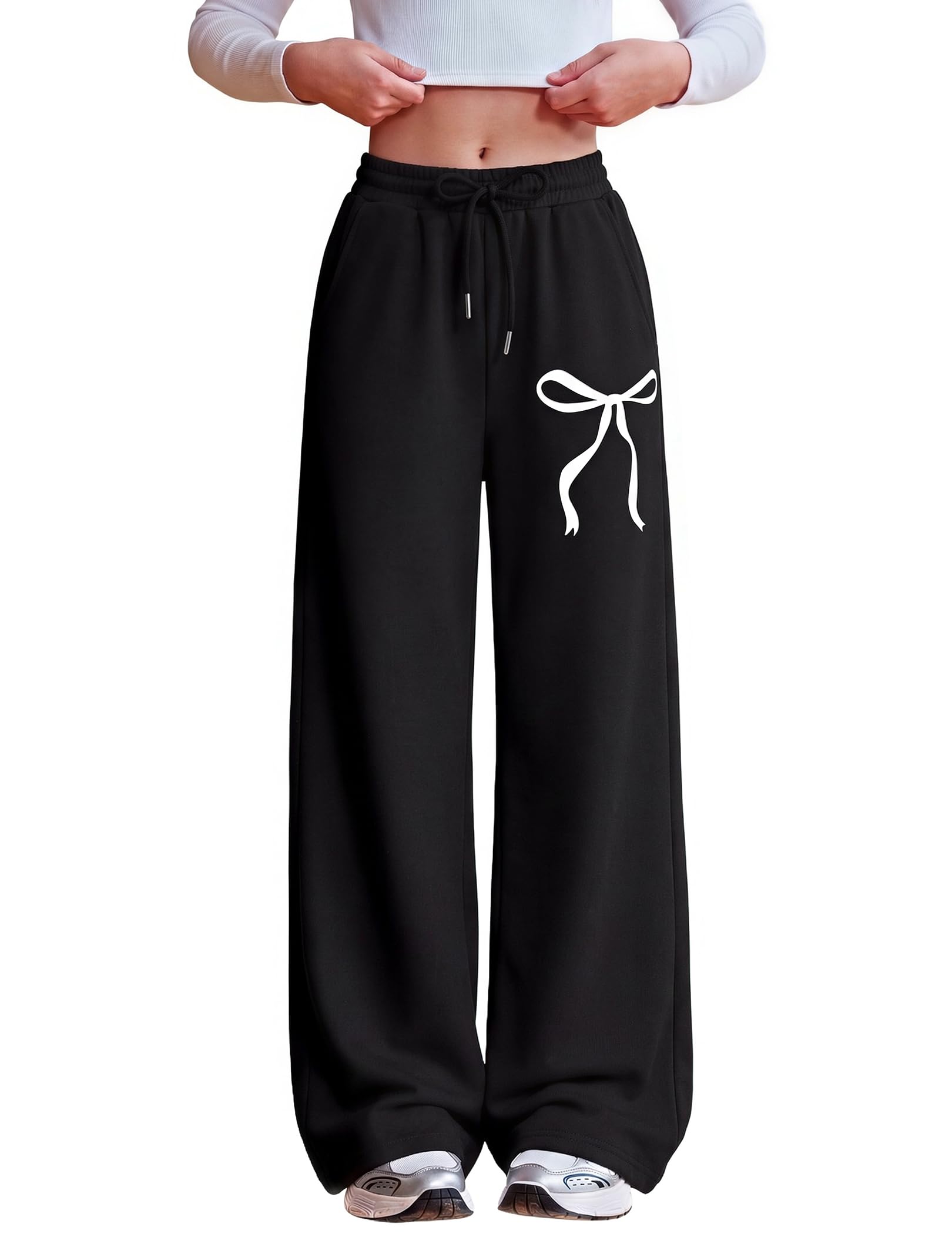 Zaclotre Girls Wide Leg Sweatpants Bow Baggy Athletic Pants with Pockets