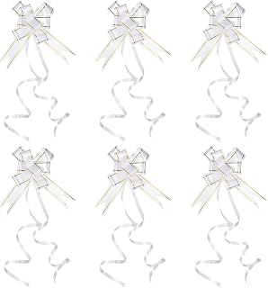 Pack of 40 7cm Decorative Bows for Gifts with Gold Thread for Wedding Party Birthday (White)