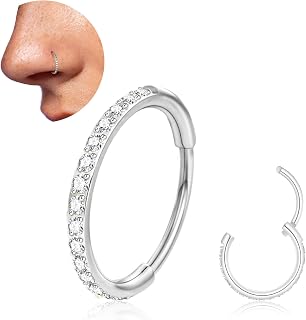 20G Titanium Nose Ring Hoop, Cartilage Hoop Earrings for Women Men, Hinged Silver Gold CZ Nose Ring Upper Ear Tragus Daith Conch Helix Septum Nose Piercing Jewelry 6/8/10mm