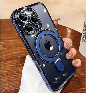 Magnetic Case for iPhone 15 Pro Case Clear Invisible Stand Built-in Camera Lens Protector Compatible with MagSafe Protective Case Cover for 15 Pro,Blue