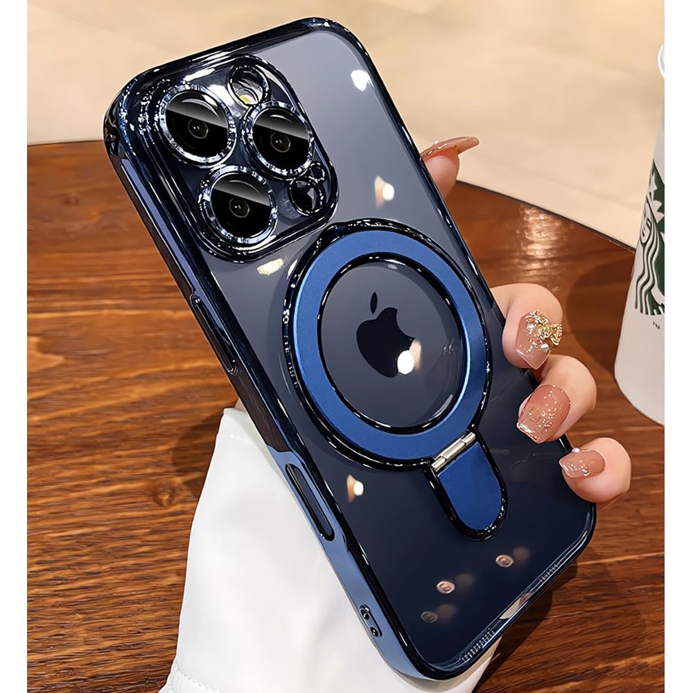 Magnetic Case for iPhone 15 Pro Case Clear Invisible Stand Built-in Camera Lens 