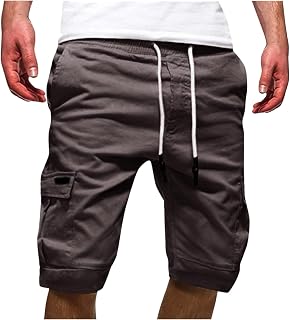 Men's Cargo Shorts Summer Bermuda Shorts Khaki Work Trousers with Pocket and Drawstring Casual Vintage Chino Cargo Shorts 3/4 Summer Trousers Outdoor Running Shorts Jogging Bottoms Large Sizes Black