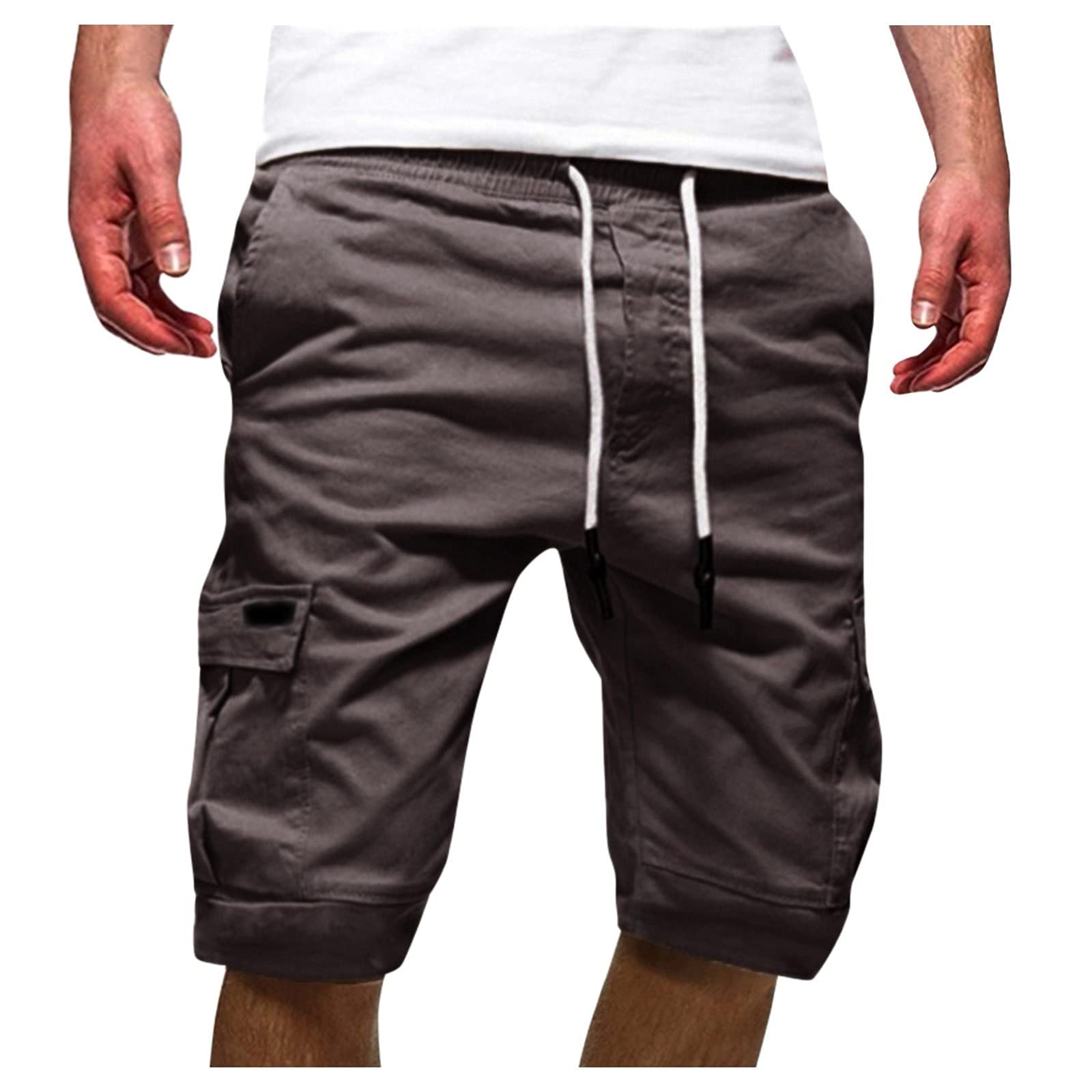 Men's Cargo Shorts Summer Bermuda Shorts Khaki Work Trousers with Pocket and Dra