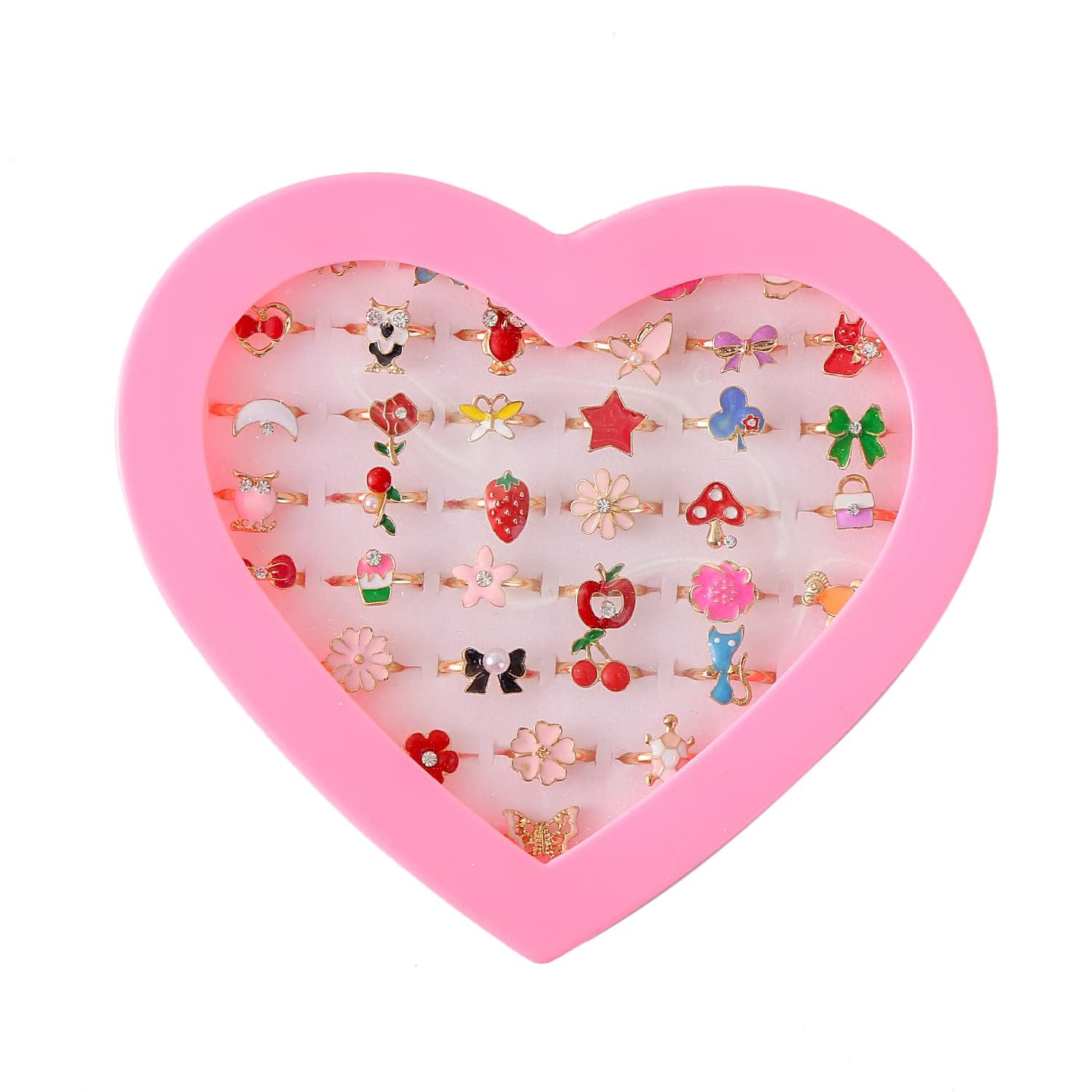 Chrontier 36 pcs Adjustable Rings Set Little Girls Cute Colorful Rings Dress up 