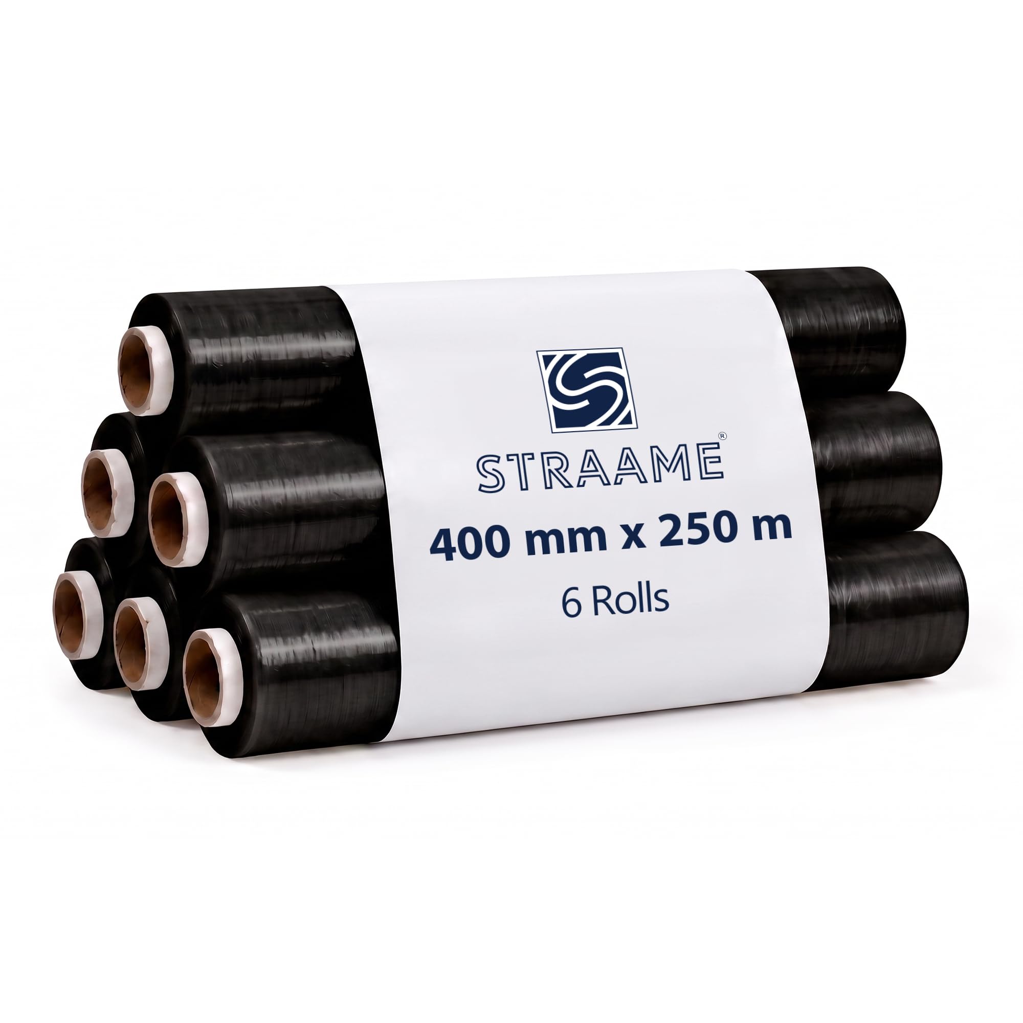 Straame Pallet Stretch Wrap 400mm x 250m, 17 Micron Black Film, 6 Roll Pack | St