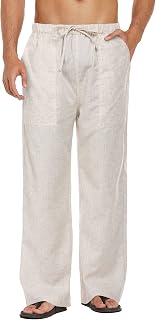 COOFANDY Men's Linen Pants Summer Pants Leisure Pants Holiday Pants Beach Pants Men's Pants Lightweight Loose Solid Color 1 Khaki L 1