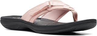 Clarks Womens Breeze Sea Flip-Flop Sandals - Comfortable Flip Flop with Adjustable Hook and Arch Support - Casual Summer Wearing Cloudsteppers for Everyday