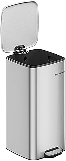 SONGMICS Kitchen Bin, 30L Stainless Steel Pedal Bin | Trash Bin, with Inner Bucket, Soft Close and Stays Open, Silver and Ink Black, PLUSHIC Collection LTB593E01