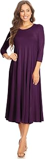Women's Casual Basic Comfy 3/4 Sleeve Flare A-line Midi Long Maxi Dress(S-3XL)