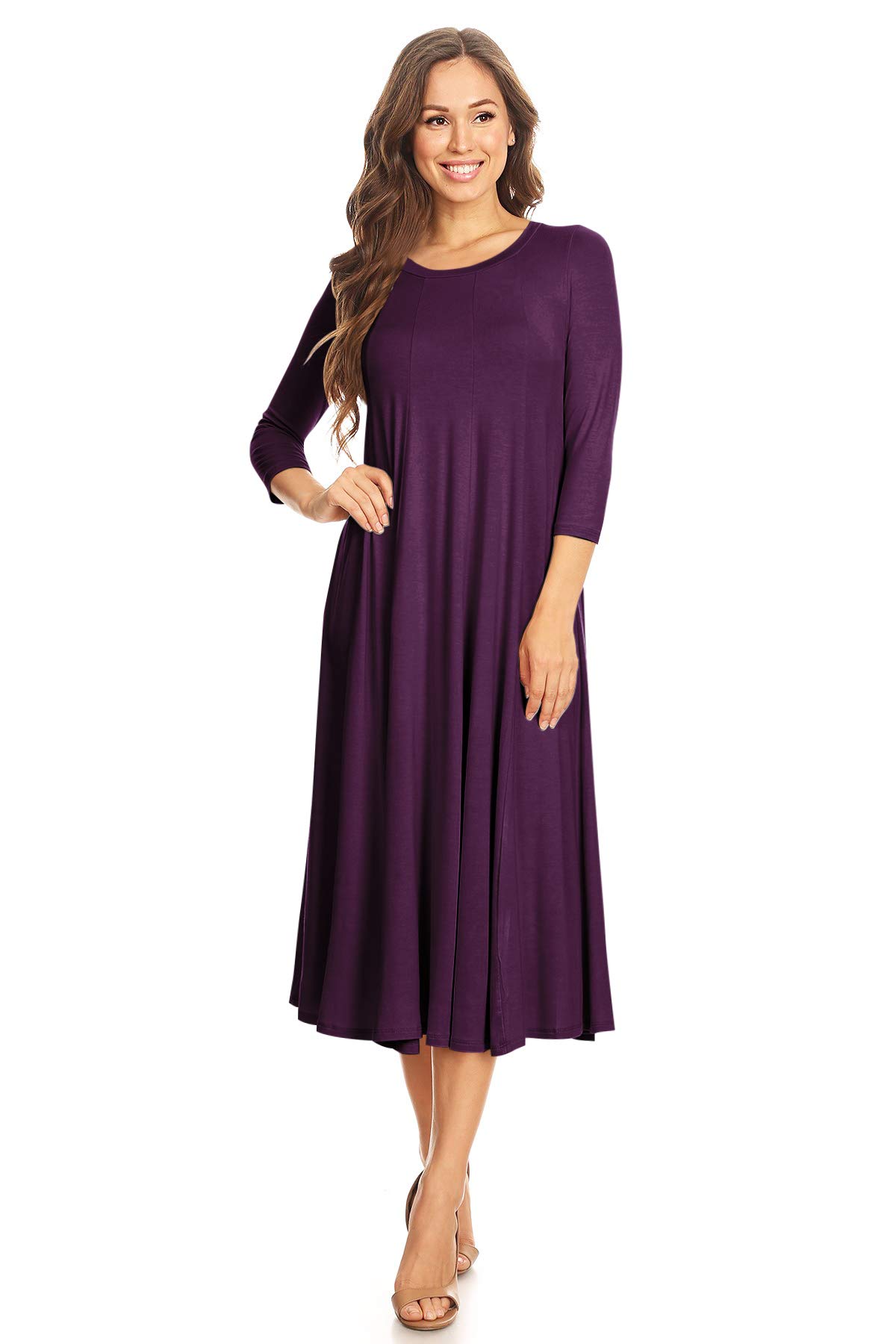 Women's Casual Basic Comfy 3/4 Sleeve Flare A-line Midi Long Maxi Dress(S-3XL)