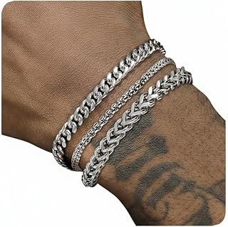 Mens Bracelet Silver and Gold Bracelet for Mens Jewelry | Stainless Steel Cuban Chain Bracelet Set, Adjustable Bracelet for Men Jewelry Gifts for Boyfriend, Dad and Son