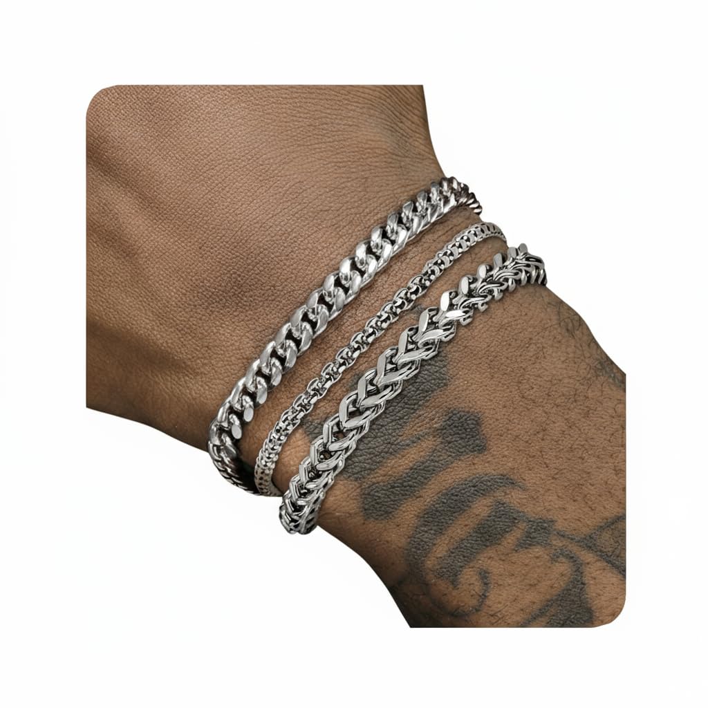 Mens Bracelet Silver and Gold Bracelet for Mens Jewelry | Stainless Steel Cuban 