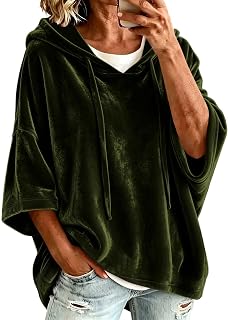 3/4 Sleeve Velvet Hooded Shirts Women Fall Baggy Pullover Tops | Drop Shoulder Oversized Hoodies Batwing Sleeve Loose Casual Top Fall Travel Wear