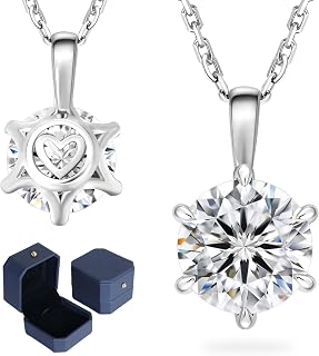 Moissanite Necklace for Women, Gifts for Her, 0.5-3CT Lab-Grown Diamond Solitaire Pendant Necklace, White Gold S925 Sterling Silver Necklace for Christmas