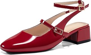 Coutgo Mary Jane Women's Chunky Low Heels Closed Square Toe Ankle Strap Wedding Party Dress Shoes